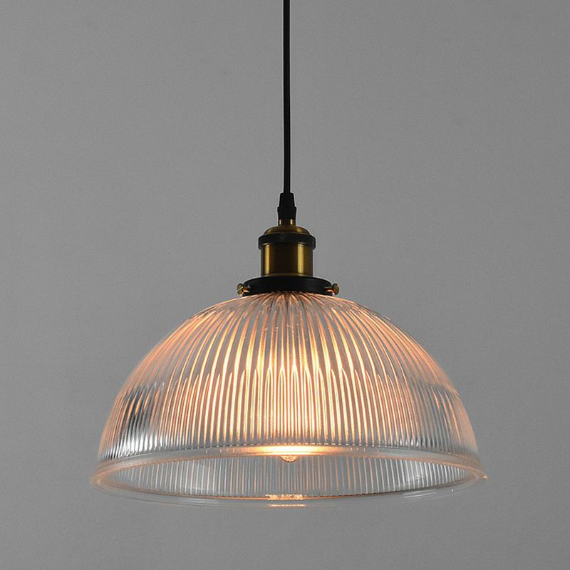 Luce a soffitto singolo cupola industriale in vetro a coste trasparente a sospensione per il ristorante