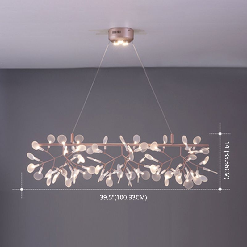 Rose Gold Contemporary Linear Pendant Lighting Fixtures Crystal Island Chandelier Light for Bedroom