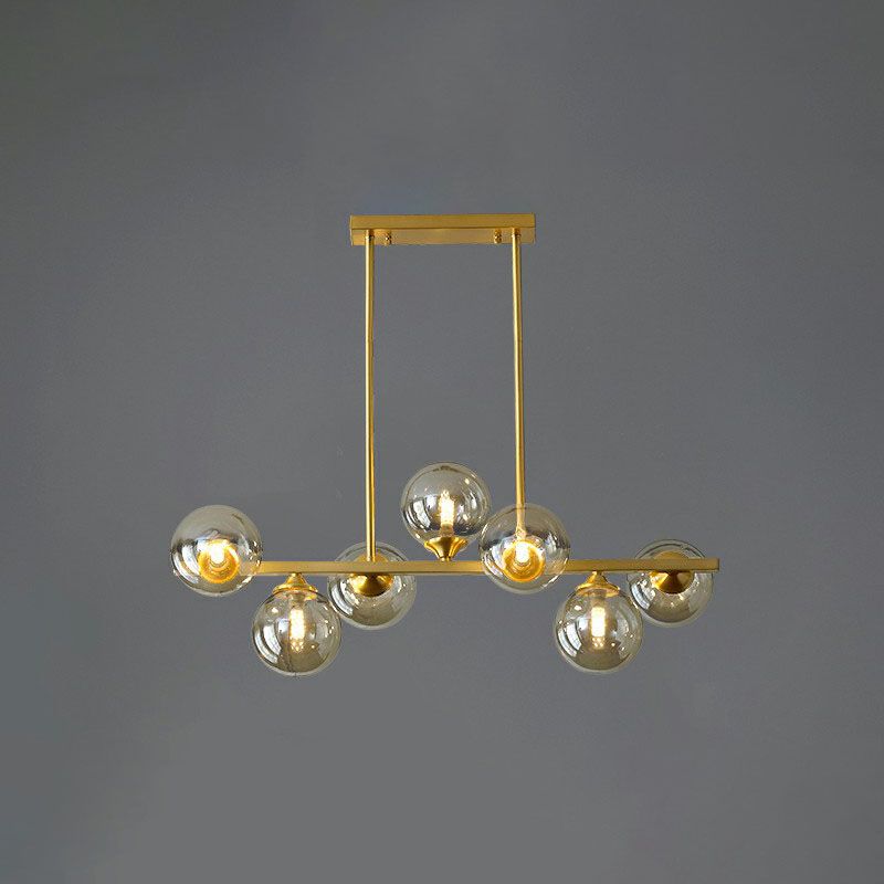 Amber Glass Ball Island Lighting Ideas Postmodern Gold Finish Hanging Lamp over Table