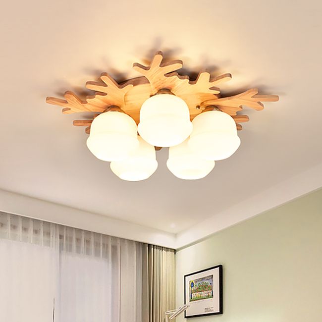 Antler Shape Flush Light Modern Style Glass 1/3/5/7 Lights Flush Ceiling Light in White
