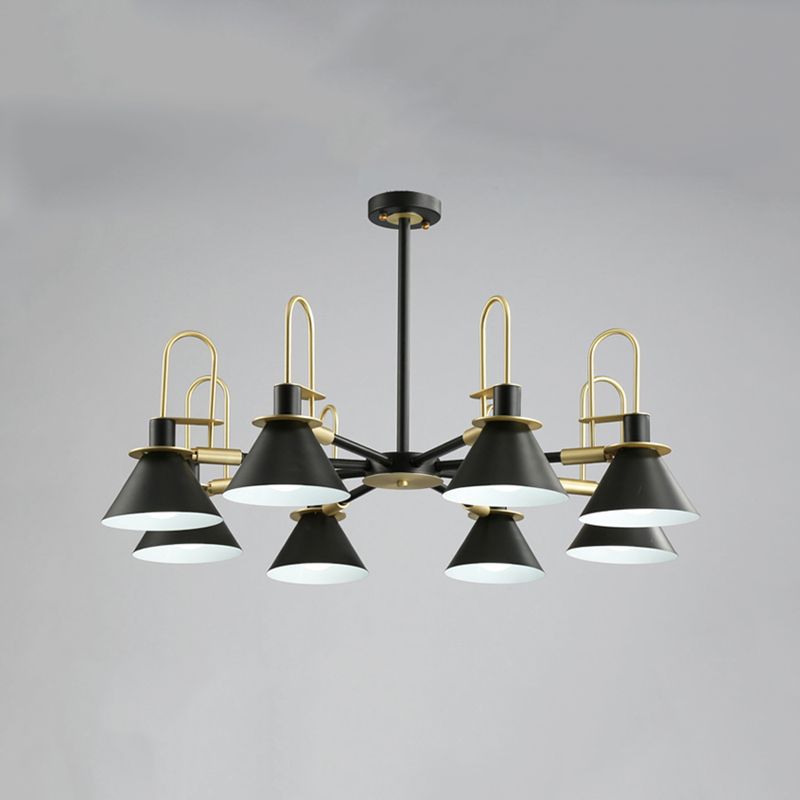 Cone Shade Chandelier Light Nordic Metal Living Room Hanging Pendant with Arc Arm