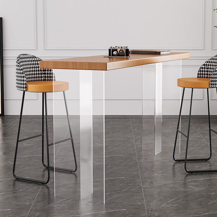 Contemporary Rectangle Bar Dining Table Indoor Wood Bar Table with Acrylic Double Pedestal