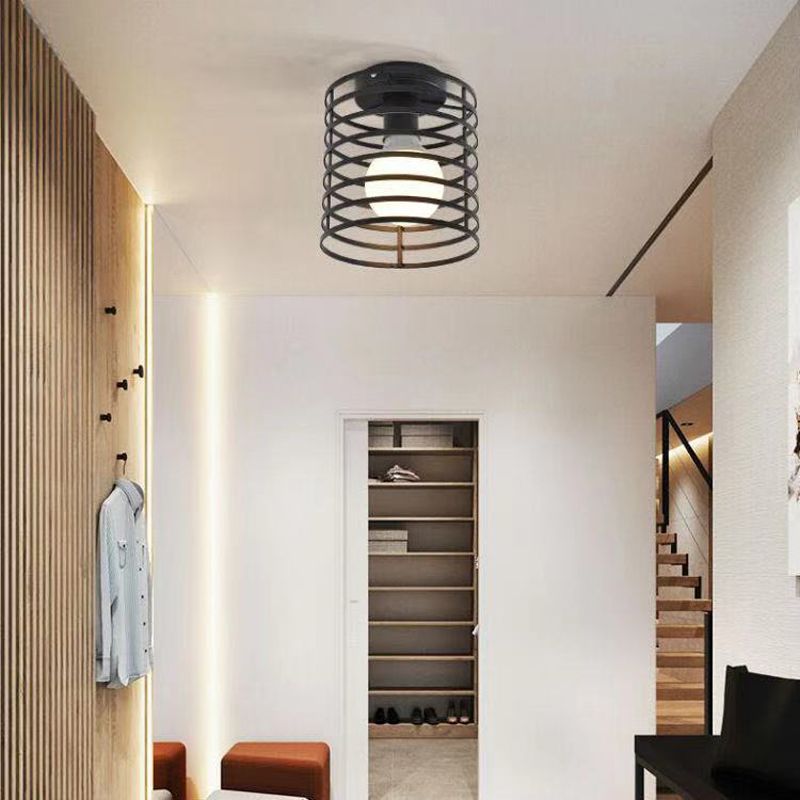 Geometric Shape Metal Flush Mount Light Industrial 1 Light Flush Ceiling Light in Black