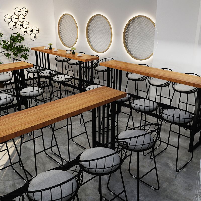 Industrial Style Bar Table Solid Wood Trestle Base Bar Dining Table