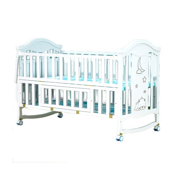 Solid Wood Convertible Crib Scandinavian White Crib with Storage