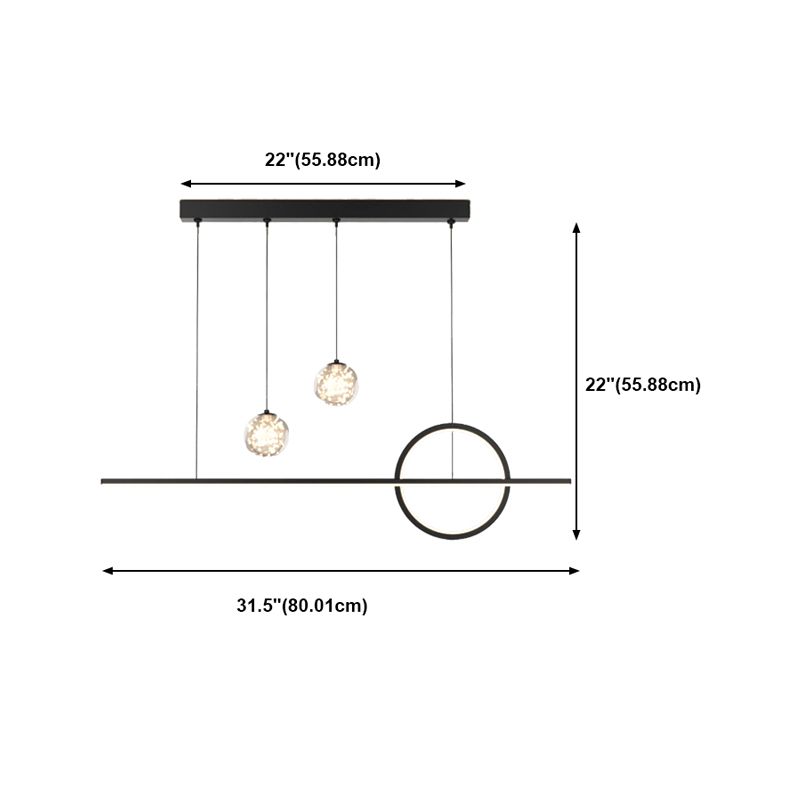 Black Linear LED Island Light in Modern Minimalist 4-Light Acrylic Pendant Light