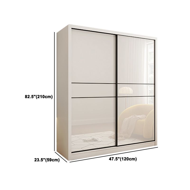 White Mirrored Finish Wardrobe Cabinet Modern Engineered Wood Wardrobe