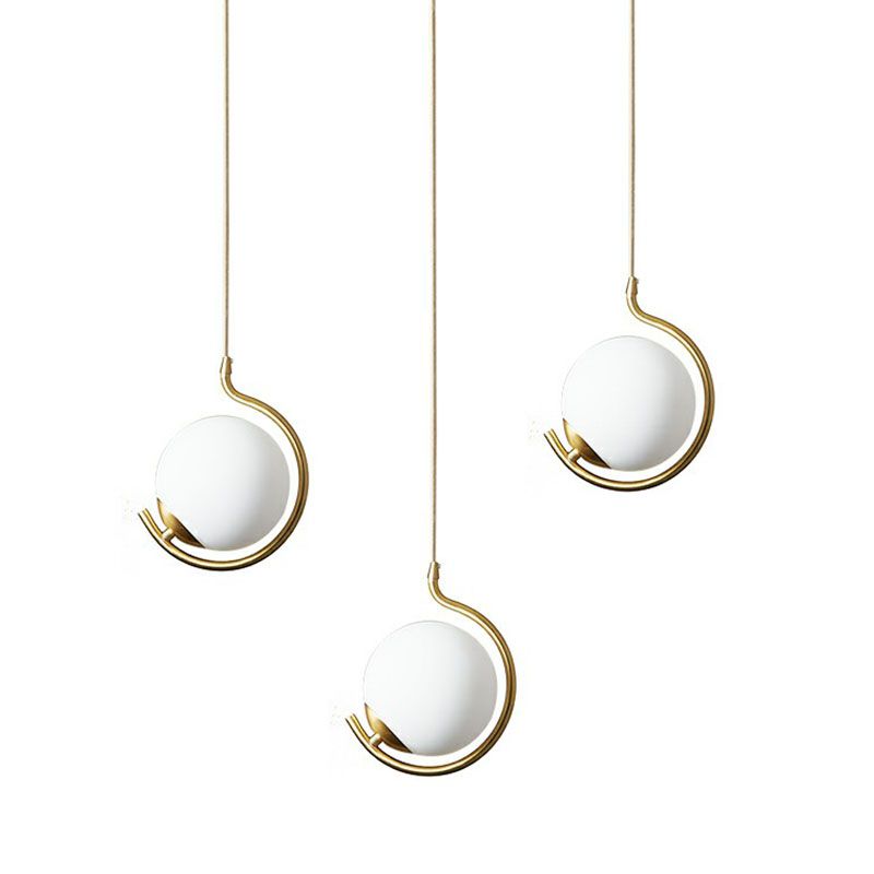 Novelty Simple Ball Pendant Light Cream Glass 1-Bulb Bedside Suspension Lighting in Gold