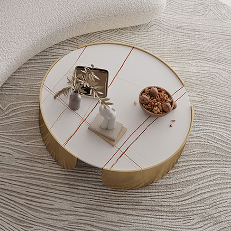 Luxurious Metal Drum Coffee Table Round Stone Top Cocktail Table
