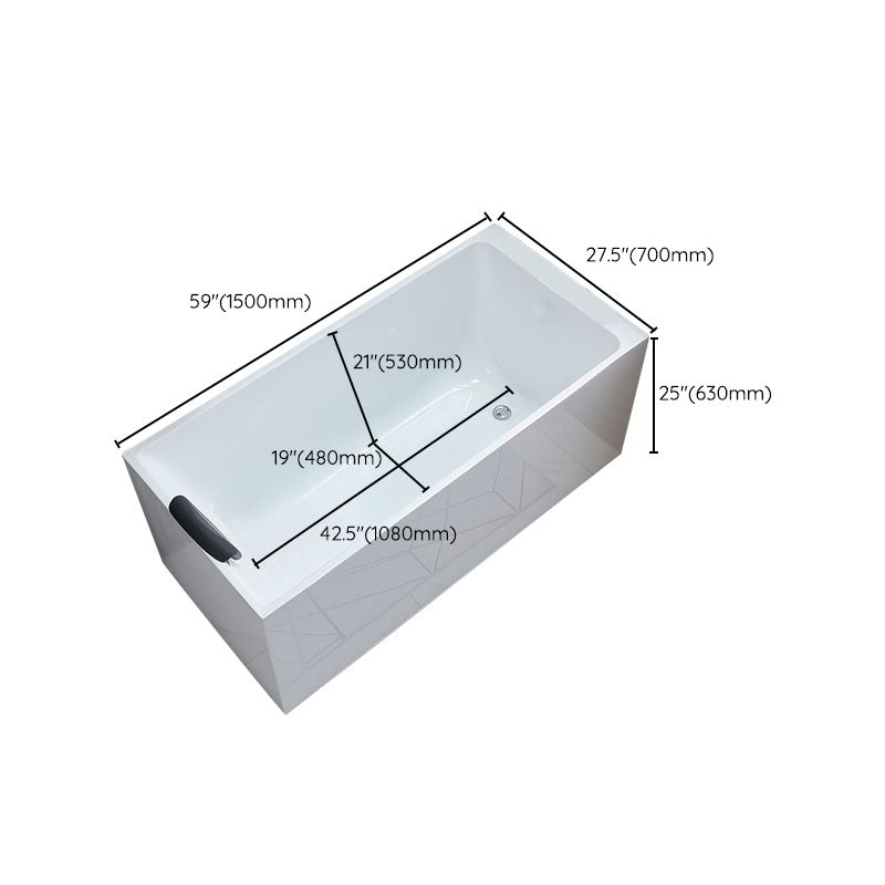 Acrylic Soaking Tub with Left Drain in White Rectangle Freestanding Bathtub