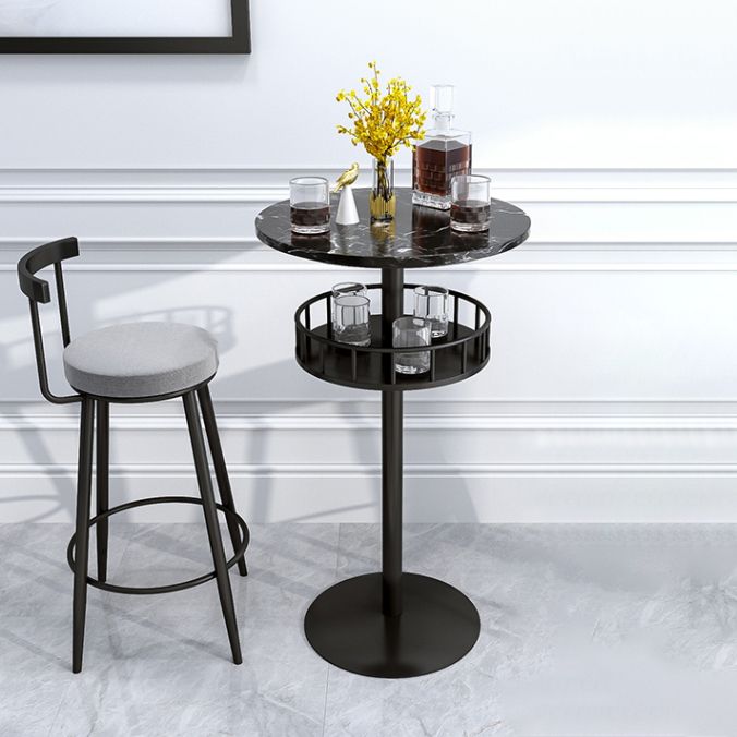 1/2/3 Pieces Industrial Iron Bar Table Set Round Bistro Set with Faux Marble Top