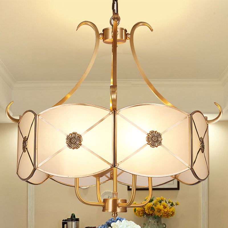 20 "/23,5" W White Glass Trum Lampone della lampada coloniale 4 teste Sala da pranzo Lampada a sospensione