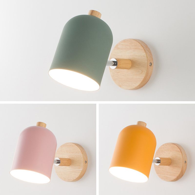 Nordic 1 - Light Wall Sconce Iron and Wood Adjustable Wall Fixture in Multi Colors