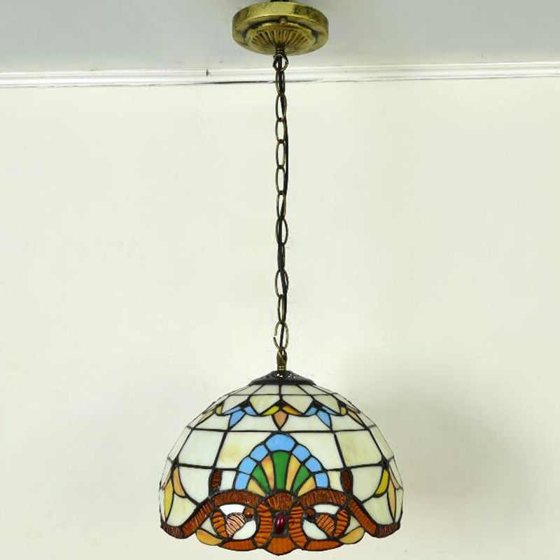 Bowl Pendant Light Tiffany-Style 1 Light Stained Glass Hanging Lamp for Dining Room