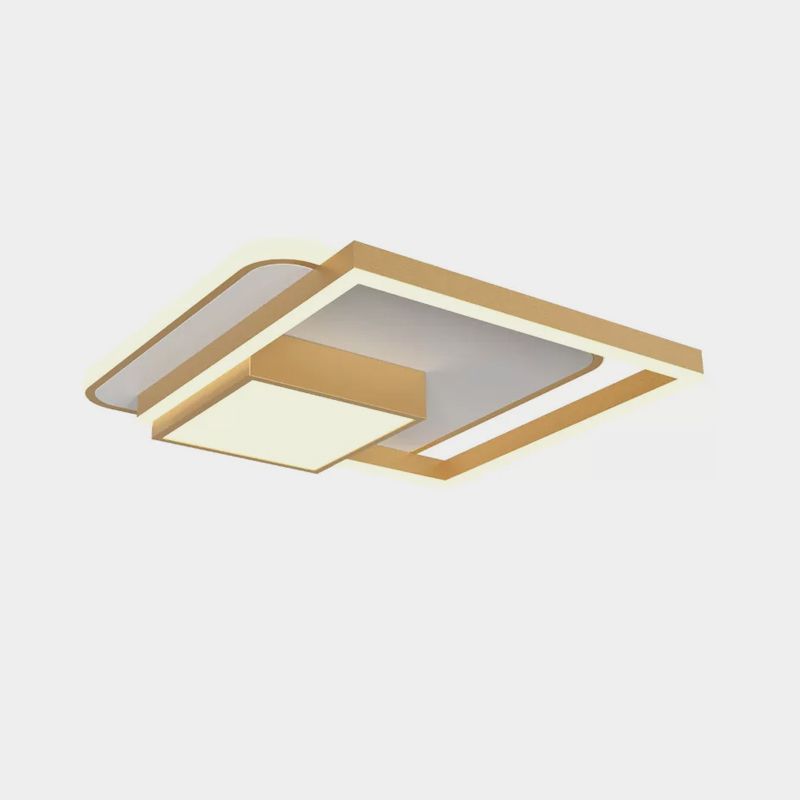 Square Bedroom Flush Mount Fixture Metal 18/21.5 Inch W LED Simplicity Flush Ceiling Light in Gold/White