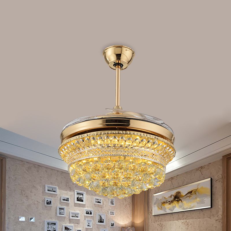 43 "breit überbackene LED -Lüfterlampe moderne stilvolle Goldkristallkugeln Halbflush -Leuchte mit 4 Klingen