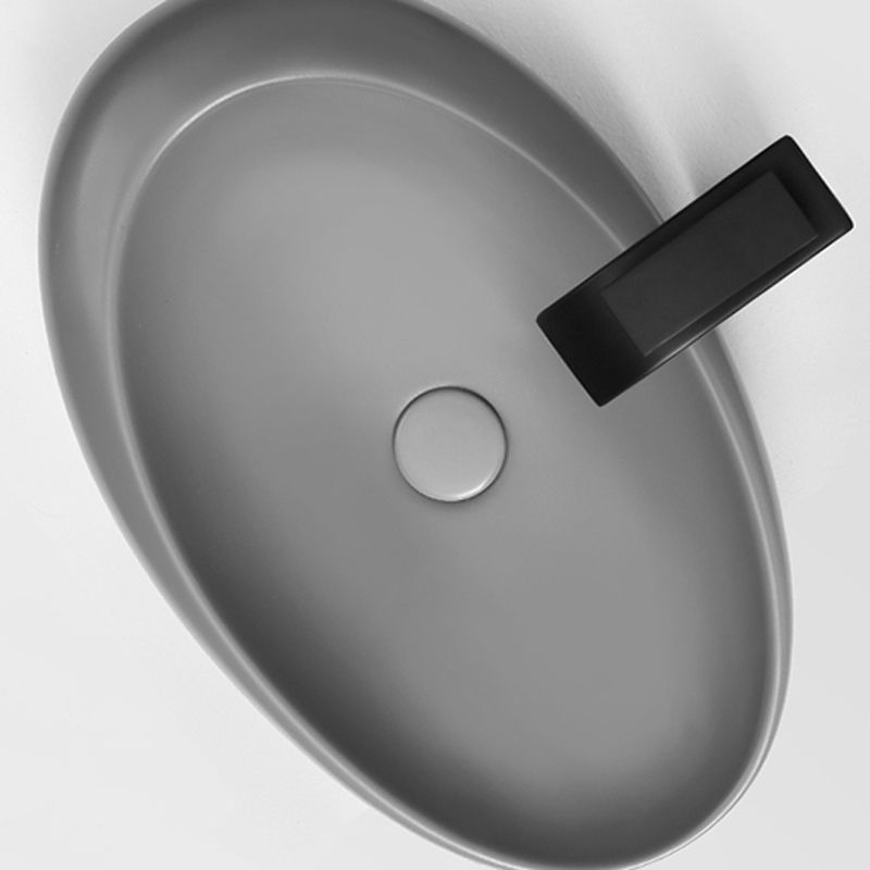 Modern Bathroom Sink Porcelain Oval with Pop-Up Drain and Faucet Vessel Lavatory Sink