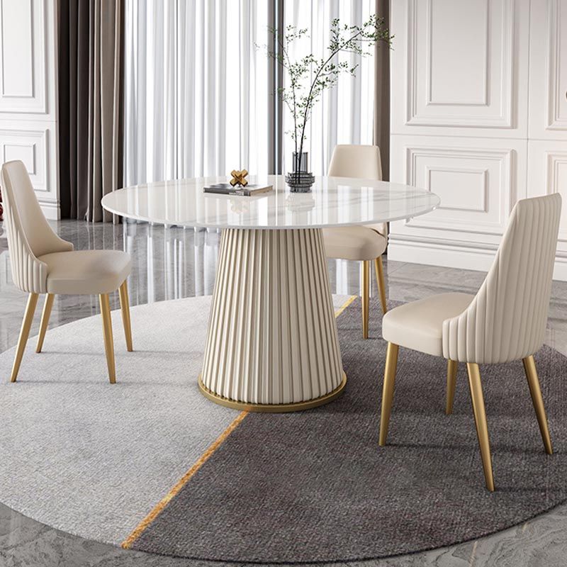 Modern Round Stone Table Standard Height Dining Room Table with Pedestal Base