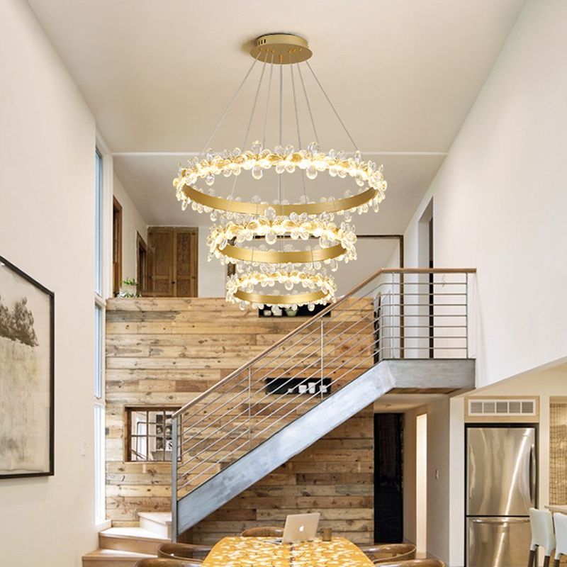Lámpara circular de la escalera flores cristal