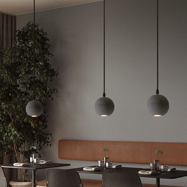 Grey Spherical Shape Pendant Lamp Modern Minimalist Cement Hanging Lamp for Living Room