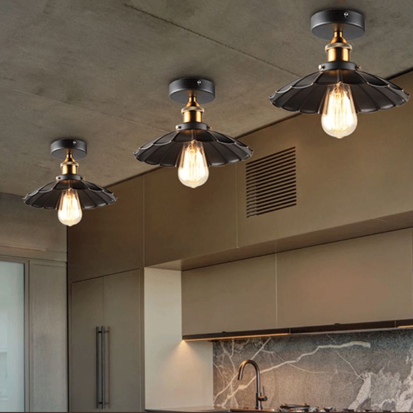 Semi Flush Mount Ceiling Light Industrial Metal Flared Semi-Flush Mount Ceiling Light