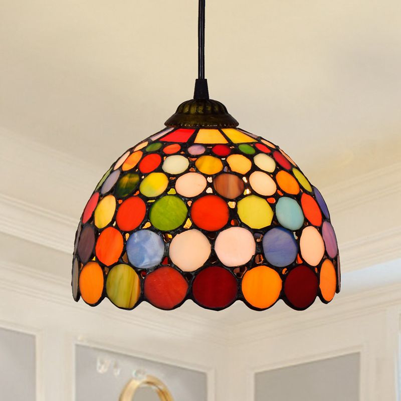 Shaded Pendant Light 1 Bulb Stained Art Glass Tiffany Suspension Light Fixture for Corridor