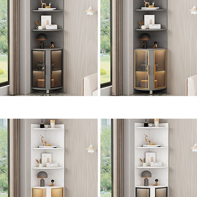 Wood Glass Paned Corner Modern Bar Pulls Accent Cabinet with Doors