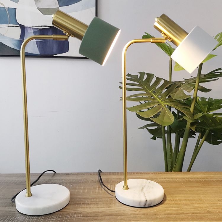 Modern Minimalist Marble Base Table Lamp Cylindrical Iron Shade Bedroom Lighting Fixture