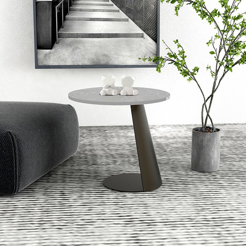 Slate Round Coffee Table Modern Metal Pedestal Cocktail Table