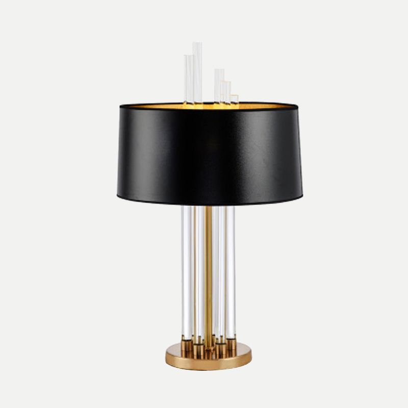 Modern Tubular Fabric Nightstand Lamp Clear Crystal 1 Bulb Reading Light in Gold