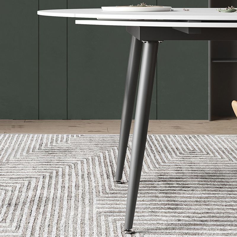 Modern Sintered Stone Dining Table White Round Table with Black Frame for Home