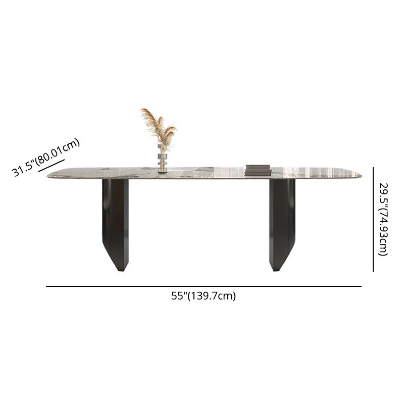 Juego de comedor de piedra sinterizada minimalista con muebles de cocina rectangulares y de base negra