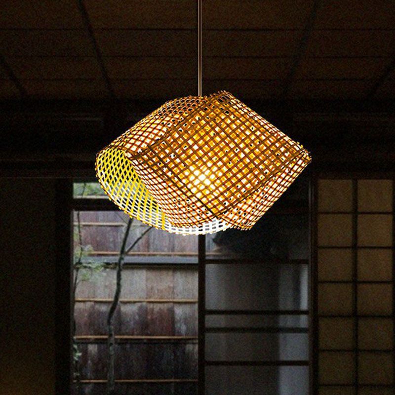 Twisted Bamboo Ceiling Light Asian Style 1 Bulb Wood Hanging Light Fixture for Restaurant