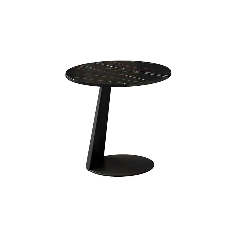 Modern Black and White Coffee Table Round Slate and Metal Table