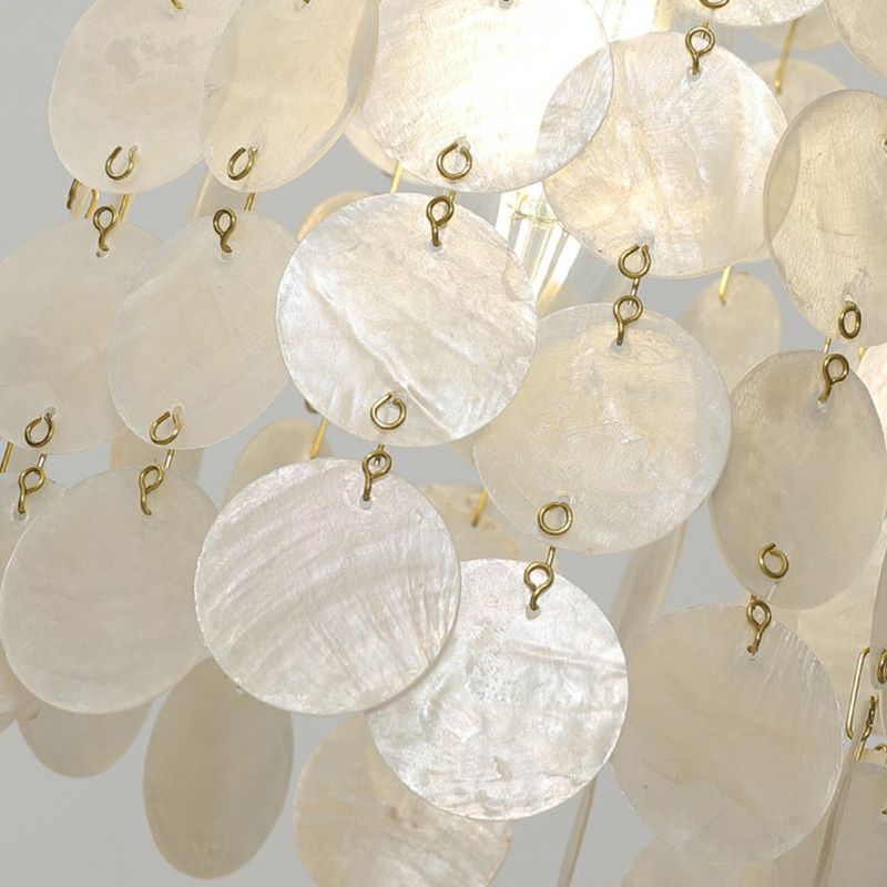 Single-Bulb Discs Wall Lighting Coastal Gold Natural Shell Wall Mounted Light with Pull Chain