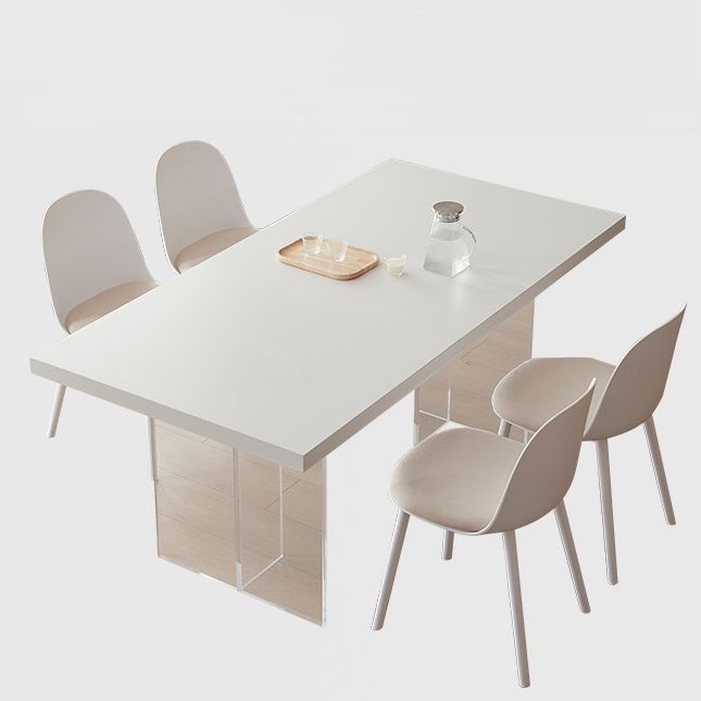 Modern White Dinner Room Kitchen Table Acrylic Double Pedestal Fixed Table