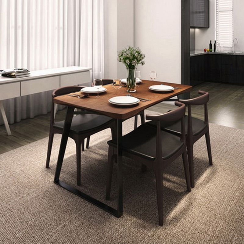 Metal Sled Base Dining Table Industrial Rectangle Dinette Table with Wood Top