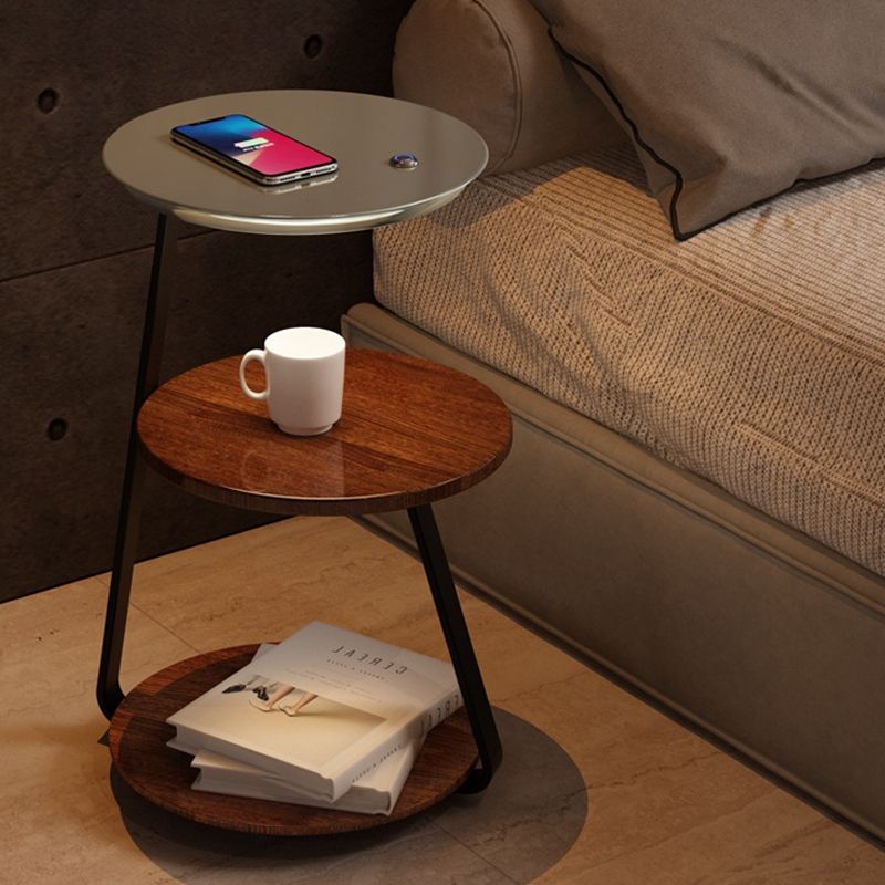 Modern Solid Wood Round 3-Tier Living Room Accent Side Table