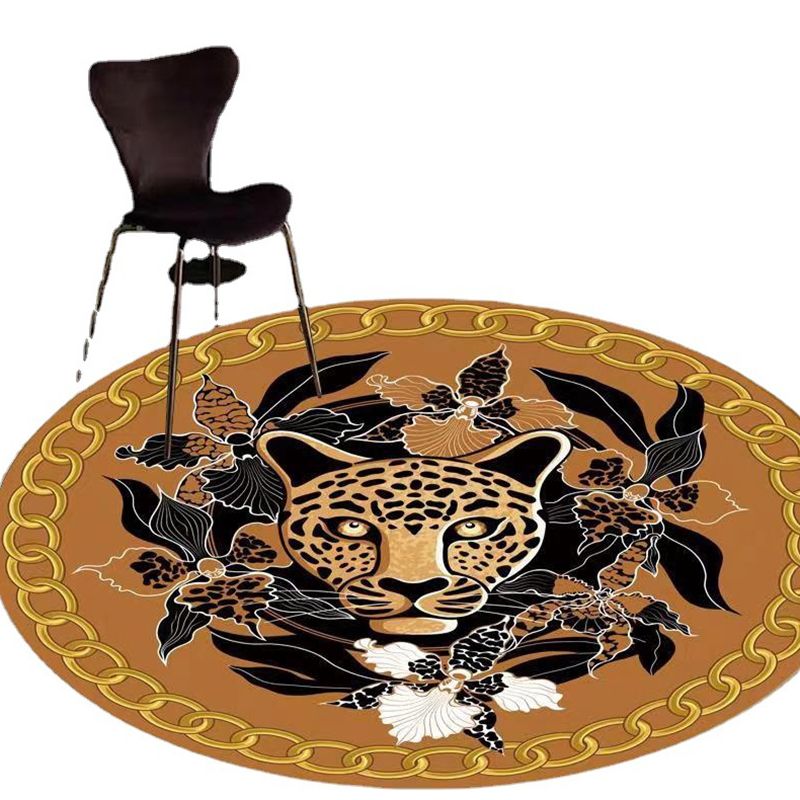 Luxueus dierenpatroon vloerkleed donker gekleurd trendy ronde tapijtvriendelijk wasbaar tapijt voor woonkamer