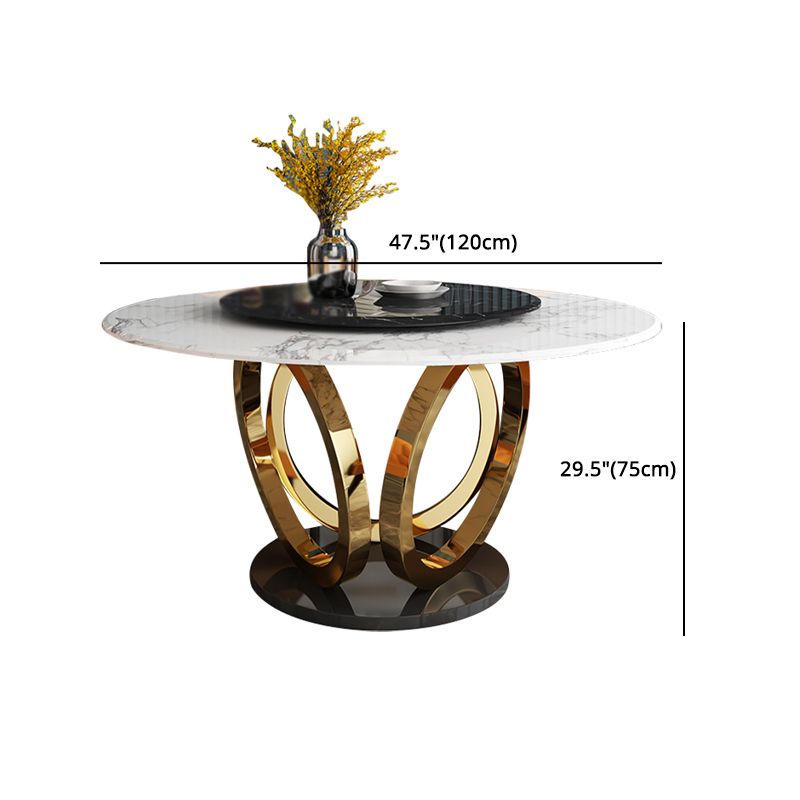 Glam 1/4/7 Pieces Round Dinette Set Sintered Stone Top Dining Table Set with Turntable