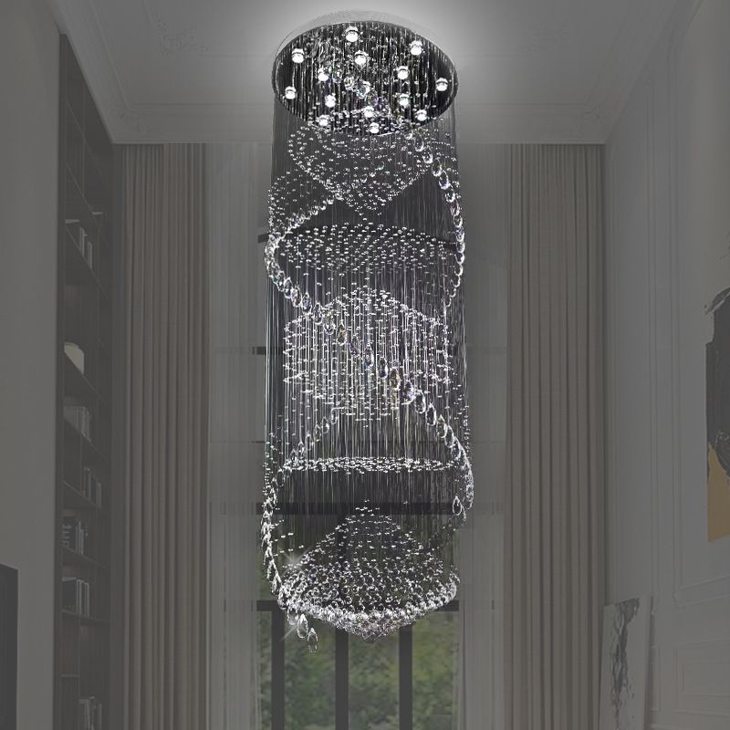 Simple Swirling Strand Ceiling Lamp 10 Bulbs Crystal LED Multi Light Pendant in Silver
