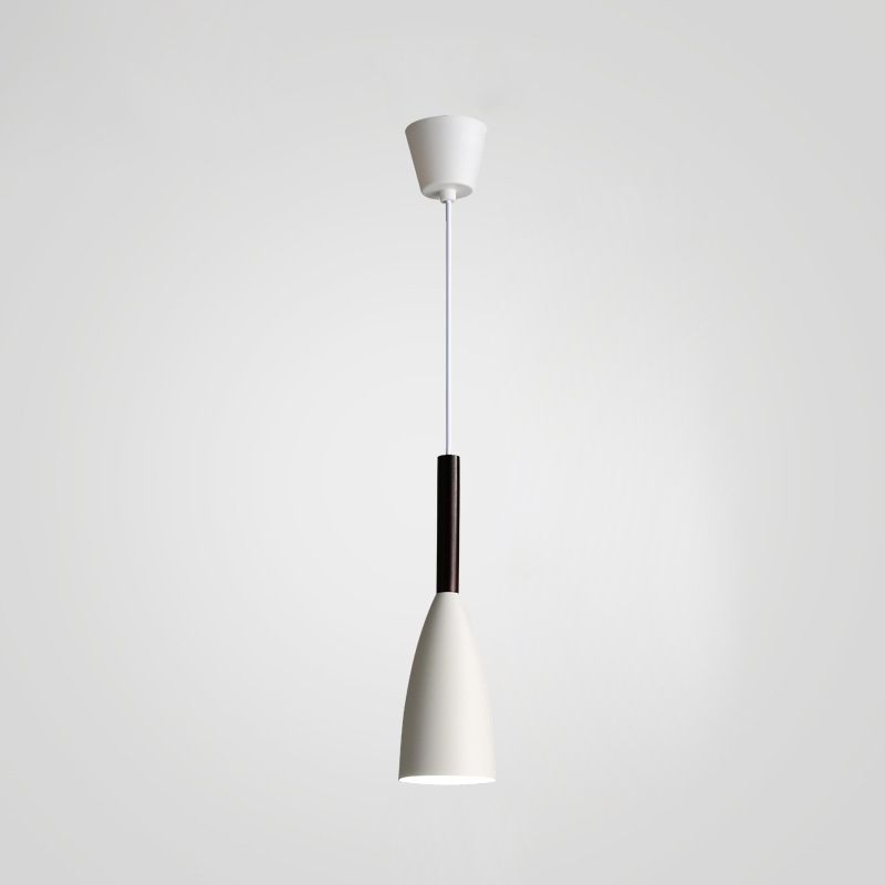 Modern Concise Macaron Pendant Light Wooden Cone Hanging Lamp with Wrought Iron Shade