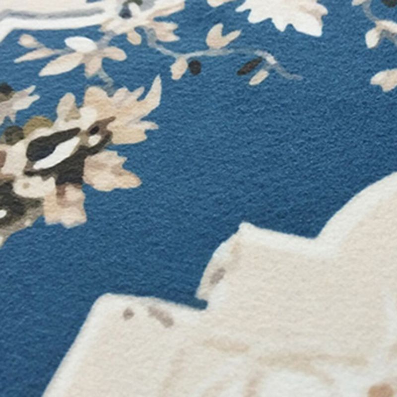Classical European Style Rug Flower Print Polyester Carpet Anti-Slip Backing Rug for Home Decor