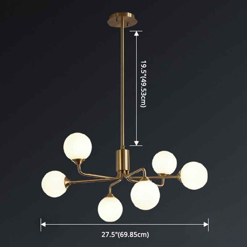 Modos Chandelier Lighting Fixture Simplicity White Glass Brass Finish Ceiling Light for Living Room