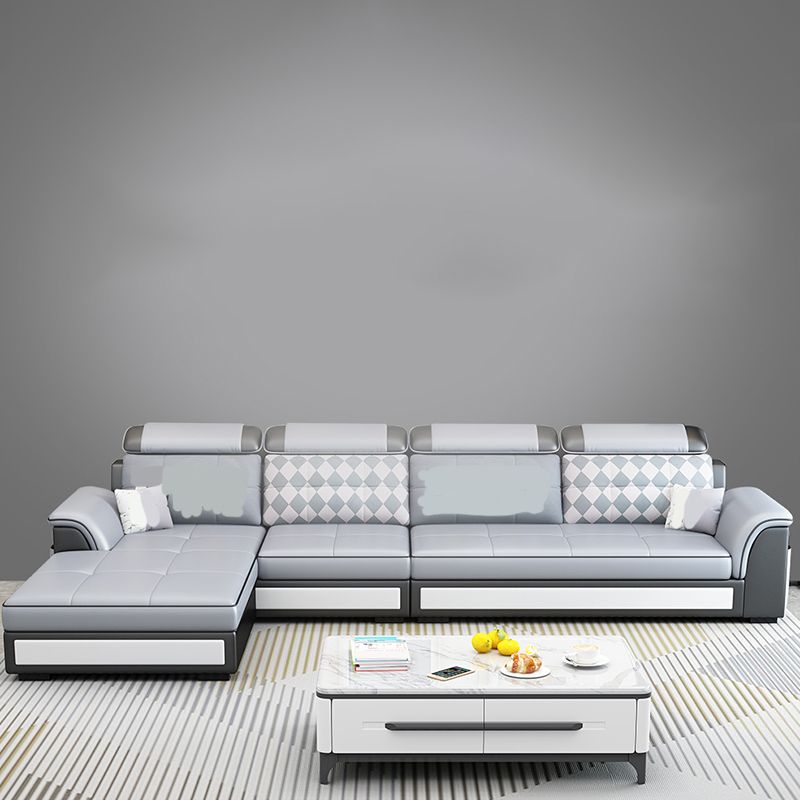 Scandinavian Faux Leather Sectional Sofas Grey L-Shape Modular Sleeper Sectional