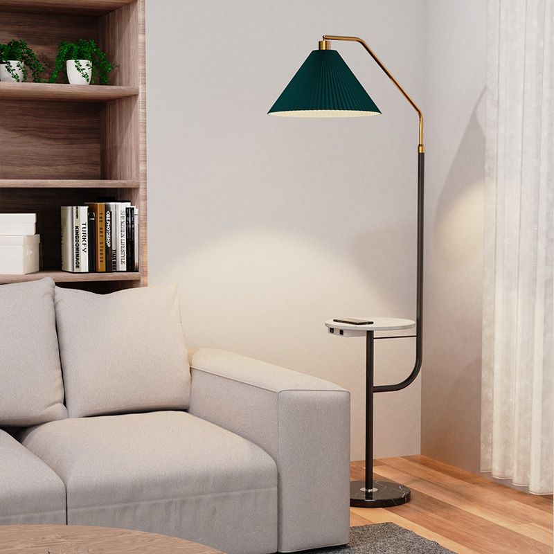 Nordic Style Floor Lamp Burlap Shade Floor Light with Table for Living Room