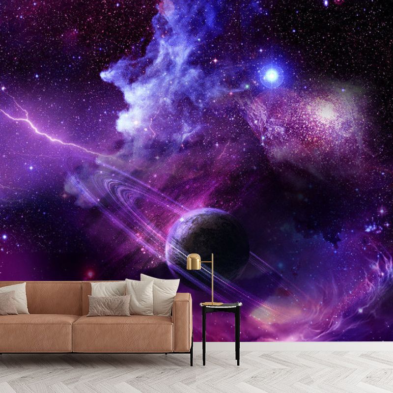 Photography Planet and Nebula Mural Full Size Wall Covering in Purple, Made to Measure