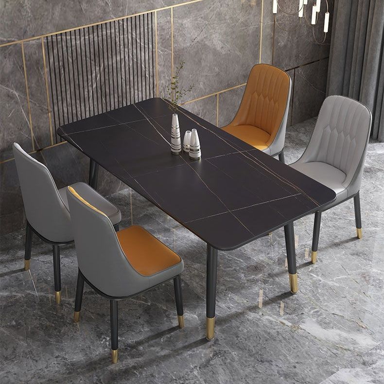 Rectangular Sintered Stone Dining Table Luxury Furniture with 4 Legs in Matte Finish Home