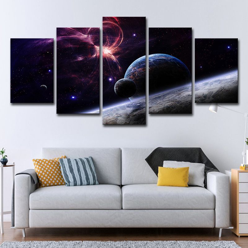 Fictional Cosmos Planets Canvas Art Black and Pink Multi-Piece Wall Decor for Home