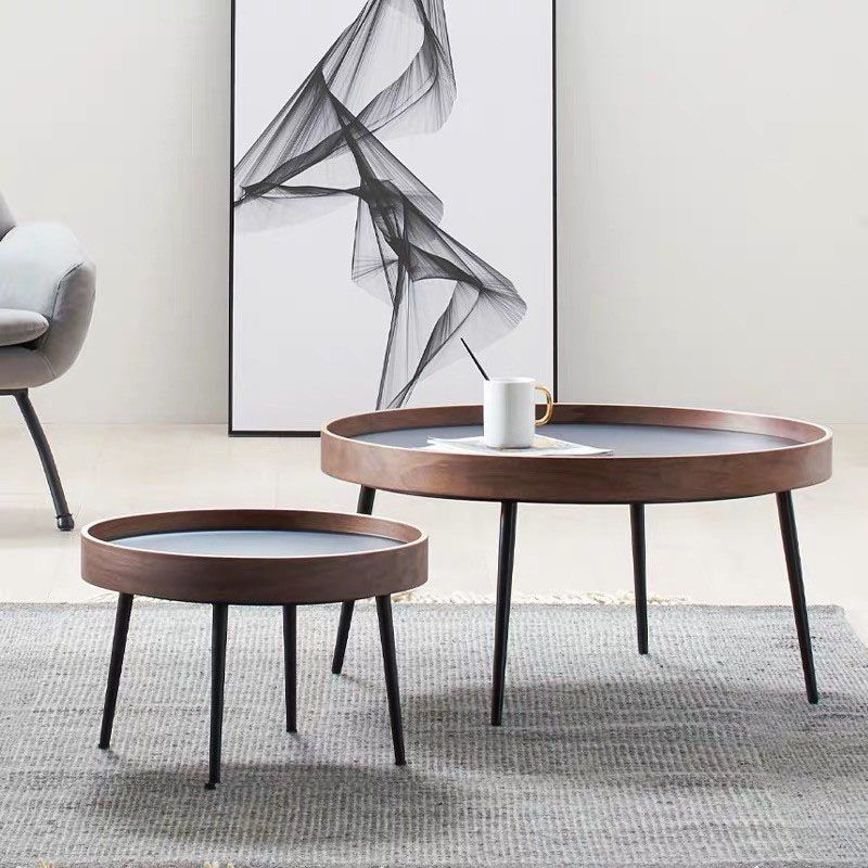 Tray Top Solid Wood Coffee Table Round Single Cocktail Table in Brown